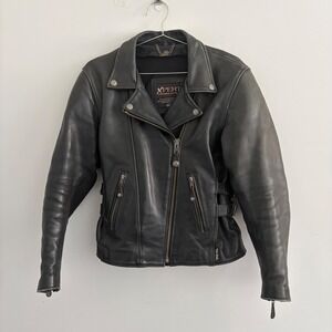 Xpert Performance Gear Womens Black Leather Biker Jacket 80s Vintage Size Large